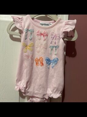 Bayou Blanks Pink Baby Bow Romper